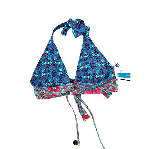 Bleu Rod Beattie Women's Bikini Top Blue Boho Triangle Swim Top Paisley 8 NWT - Picture 5 of 5